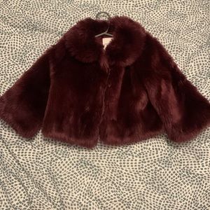 Faux Fur Burgundy Colored Janie & Jack 3/4 length sleeve girls jacket